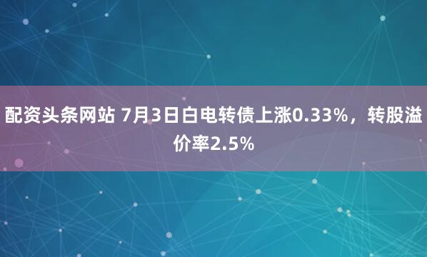 配资头条网站 7月3日白电转债上涨0.33%，转股溢价率2.5%