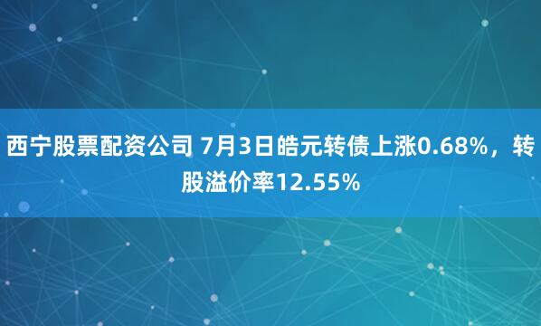西宁股票配资公司 7月3日皓元转债上涨0.68%，转股溢价率12.55%