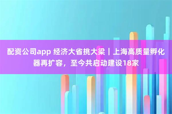 配资公司app 经济大省挑大梁|上海高质量孵化器再扩容,至今共启动建设18家
